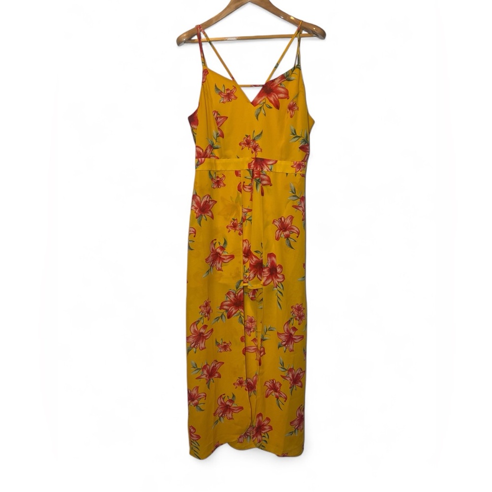 Guess Salome Gold Endless Floral Lined Romper Maxi Waist Cape Hawaiian Resort XL